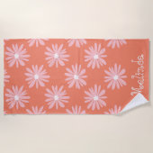 Serviette De Plage Couleur saumon BOHO Daisy Motif Personnalisé Nom (Devant)