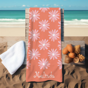 Serviette De Plage Couleur saumon BOHO Daisy Motif Personnalisé Nom