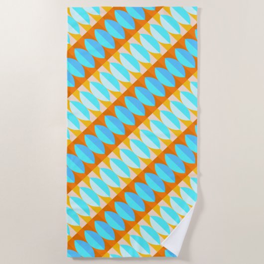 Serviette De Plage Couleur Turquoise Bleu Orange Jaune Motif (Devant)