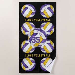 Serviette De Plage couleurs de l'équipe d'or violet J'aime volleyball