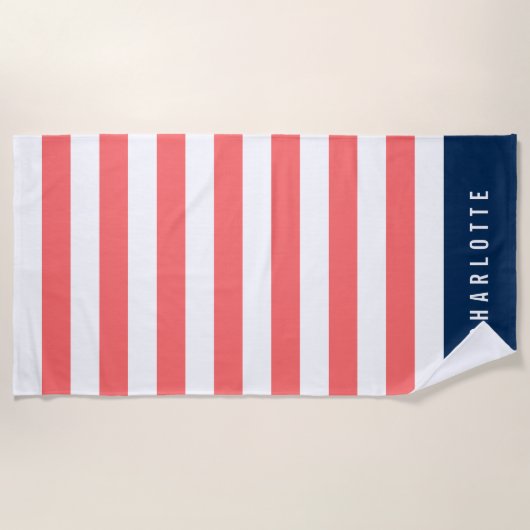 Serviette De Plage Couleurs modifiables avec bandes blanches Ajouter  (Devant)