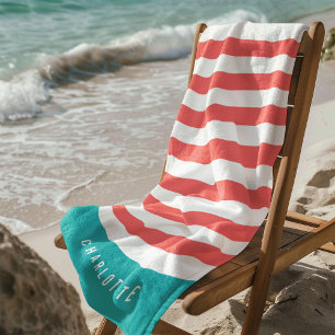 Serviette De Plage Couleurs modifiables avec bandes blanches Ajouter