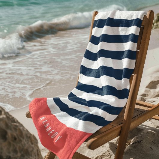 Serviette De Plage Couleurs modifiables avec bandes blanches Ajouter