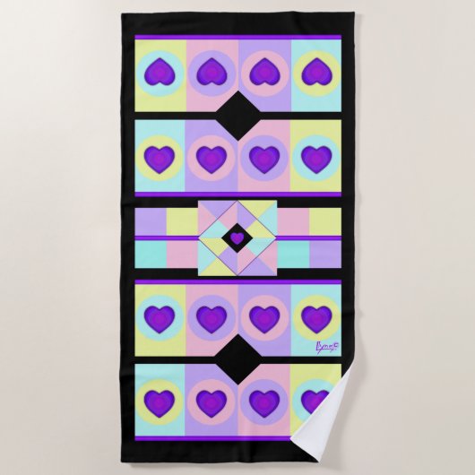 Serviette De Plage Couleurs pastel & coeurs violets battre (Devant)