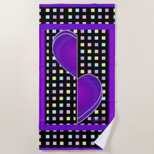 Serviette De Plage Couleurs pastel & coeurs violets battre