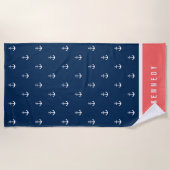 Serviette De Plage Couleurs personnalisées Ajouter un nom Ancre nauti (Devant)