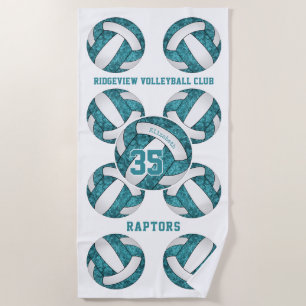 Serviette De Plage Couleurs turquoises blanches de l'équipe nom girly