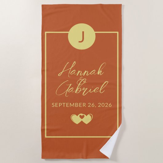 Serviette De Plage Couple Monogram Terracotta Gold (Devant)