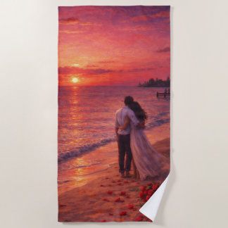 Serviette De Plage Couple Sunset Beach Towel Romantic Ocean Love Gift