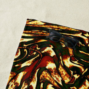 Serviette De Plage Courbes rougeâtres et jaunes gâtées