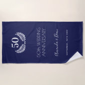 Serviette De Plage Couronne bleue blanche 50e anniversaire du mariage (Devant)