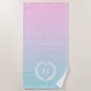 Serviette De Plage Couronne de laurier blanc sur rose doux à ombre bl