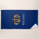 Serviette De Plage Couronne Royale Or Stylée Nom Bleu (Devant)