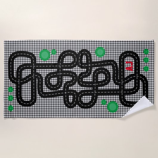 Serviette De Plage Course Piste Enfants Playmat Voitures Camions Nom  (Devant)