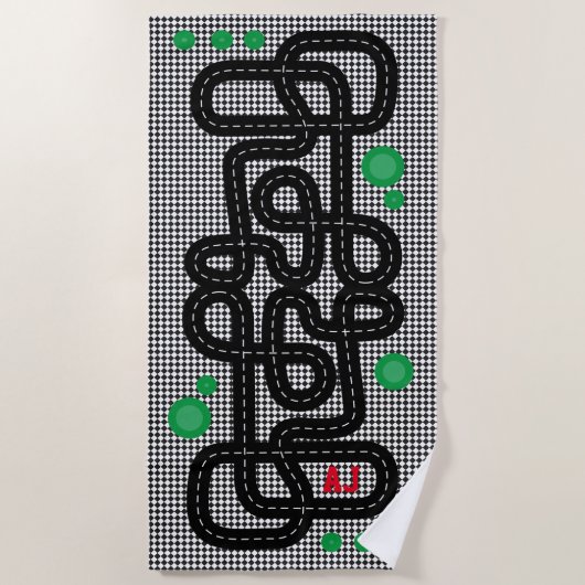 Serviette De Plage Course Piste Enfants Playmat Voitures Camions Nom  (Devant)