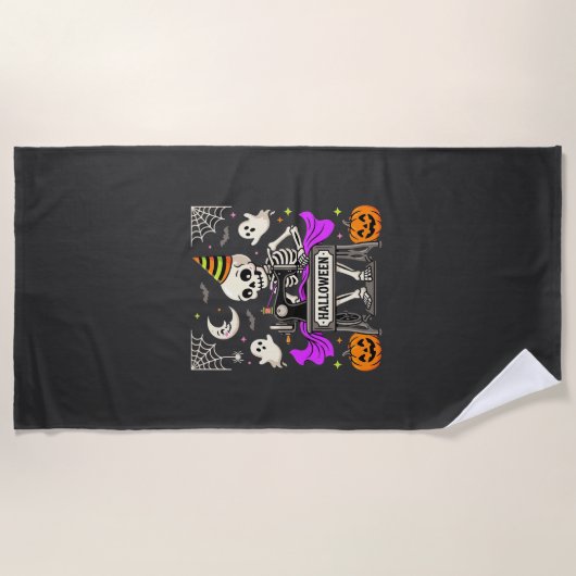 Serviette De Plage Couture de squelette d'Halloween Citrouille fantôm (Devant)