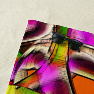 Serviette De Plage Coutures tordues roses et rayures entaillées