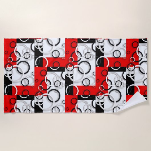 Serviette De Plage Couverture Sherpa Cercles Rouge Noir (Devant)