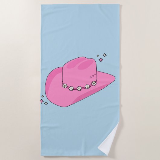 Serviette De Plage Cowboy Casquette Preppy Rose Et Bleu (Devant)