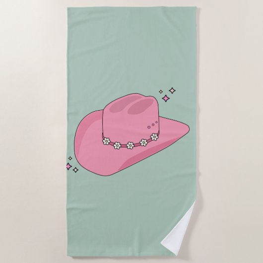 Serviette De Plage Cowboy Casquette Preppy Rose Et Vert (Devant)