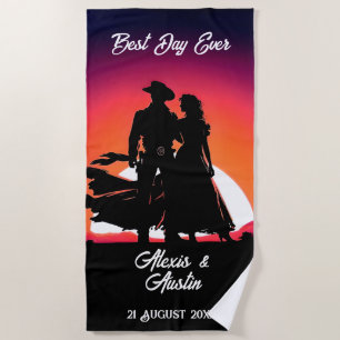 Serviette De Plage Cowboy et mariée au Mariage Sundown