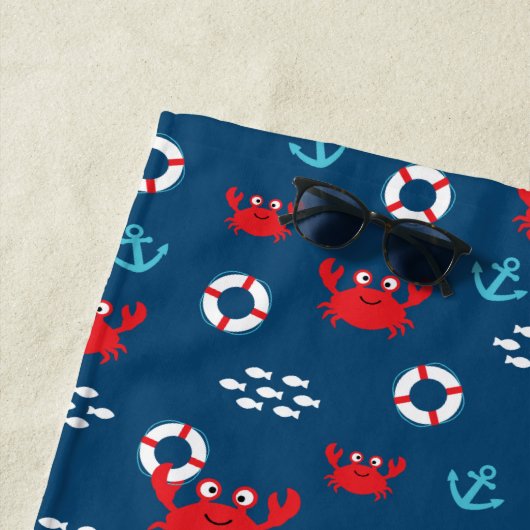 Serviette De Plage Crabe avec bouée de sauvetage (En situation)