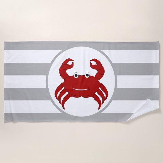 Serviette De Plage Crabe Design Gris rayé (Devant)