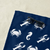 Serviette De Plage Crabe du homard côtier motif marine bleu (En situation)