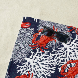 Serviette De Plage Crabe rouge Homard Corail Motif Marine Personnalis
