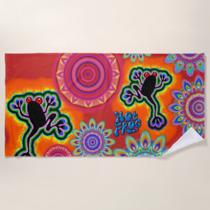 Serviette De Plage Cramoisi chaud psychédélique de surf de grenouille