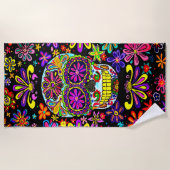 Serviette De Plage Crâne avec fleurs Beach Towel (Devant)