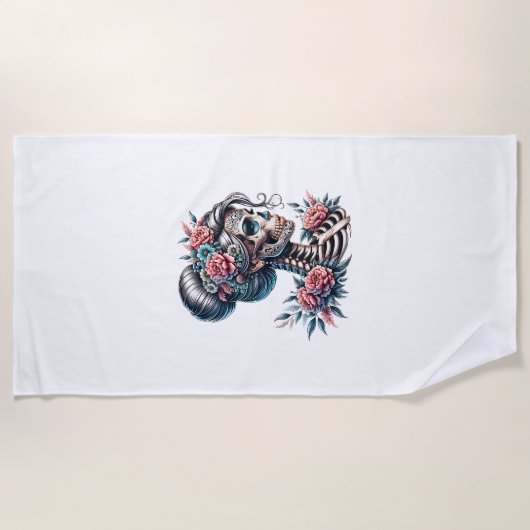 Serviette De Plage Crâne de Femme Dia De Los Muertos Squelette (Devant)
