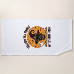 Serviette De Plage Crâne Effrayant Lune Vintage Chapeau de Sorcière d