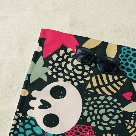 Serviette De Plage Crâne en fleurs (En situation)