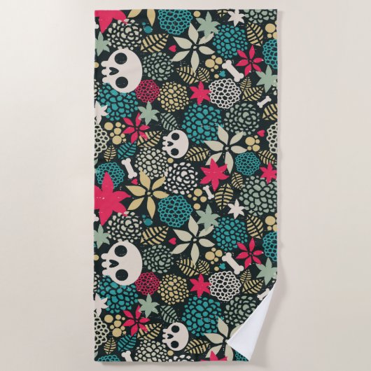 Serviette De Plage Crâne en fleurs (Devant)