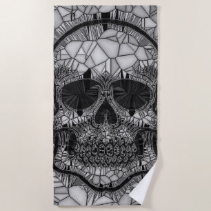 Serviette De Plage Crâne en verre de mosaïque, blanc noir