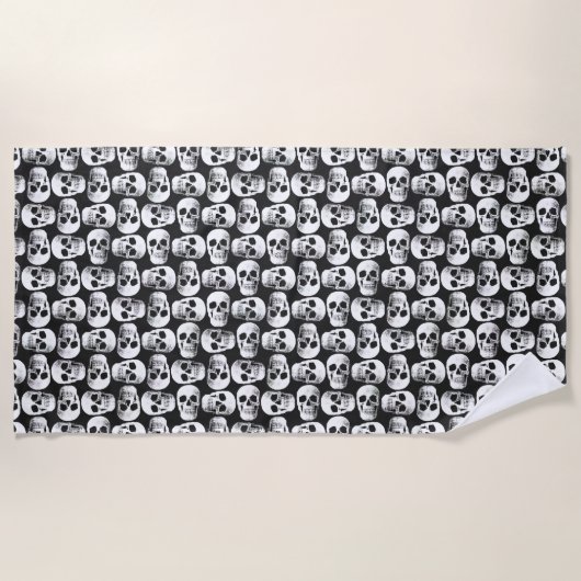 Serviette De Plage Crâne gothique Crâne noir et blanc Motif design (Devant)