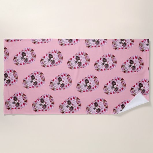 Serviette de plage crâne rose (Devant)