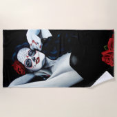 Serviette De Plage Crâne sucre Roses rouges Noir (Devant)