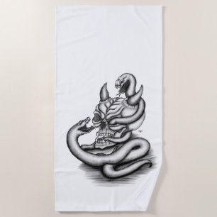 Serviette De Plage Crâne - Tête diabolique avec serpent