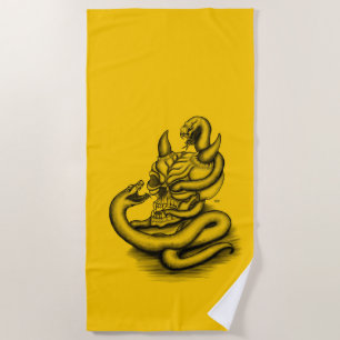 Serviette De Plage Crâne - Tête diabolique avec serpent