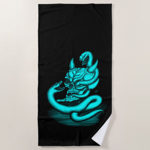 Serviette De Plage Crâne - Tête diabolique avec serpent