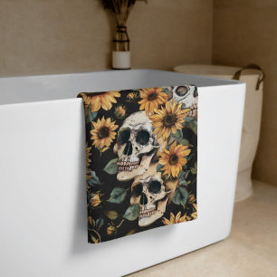 Serviette De Plage Crânes et tournesols d'été Éffrayants