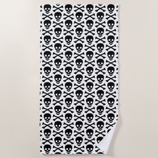 Serviette De Plage Crânes noir et blanc motif moderne (Devant)