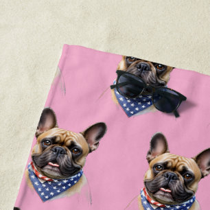 Serviette De Plage Cravate de bouledogue français Labor Day Bulldog