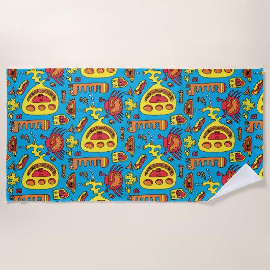 Serviette De Plage Crazy Ocean Créatures et sous-marin jaune  (Devant)
