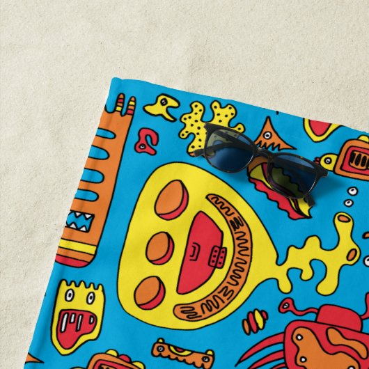 Serviette De Plage Crazy Ocean Créatures et sous-marin jaune  (En situation)
