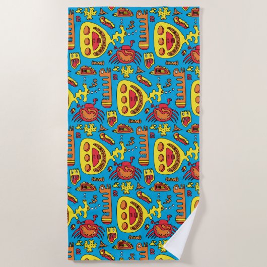 Serviette De Plage Crazy Ocean Créatures et sous-marin jaune (Devant)