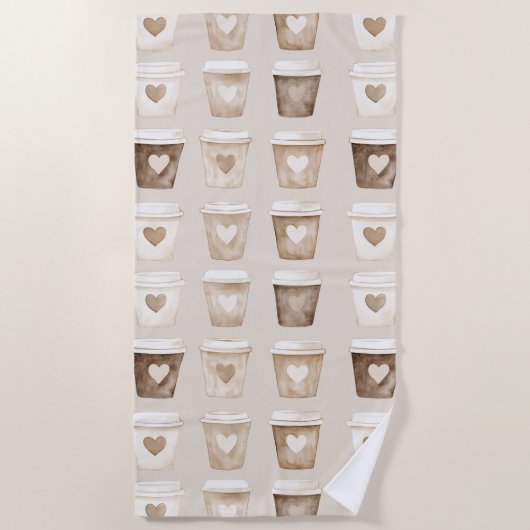 Serviette De Plage Cream Coffee Heart Cups (Devant)