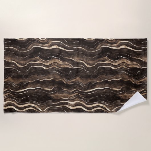 Serviette De Plage Creamy Brown Chocolate Gold Wavy Stripes (Devant)